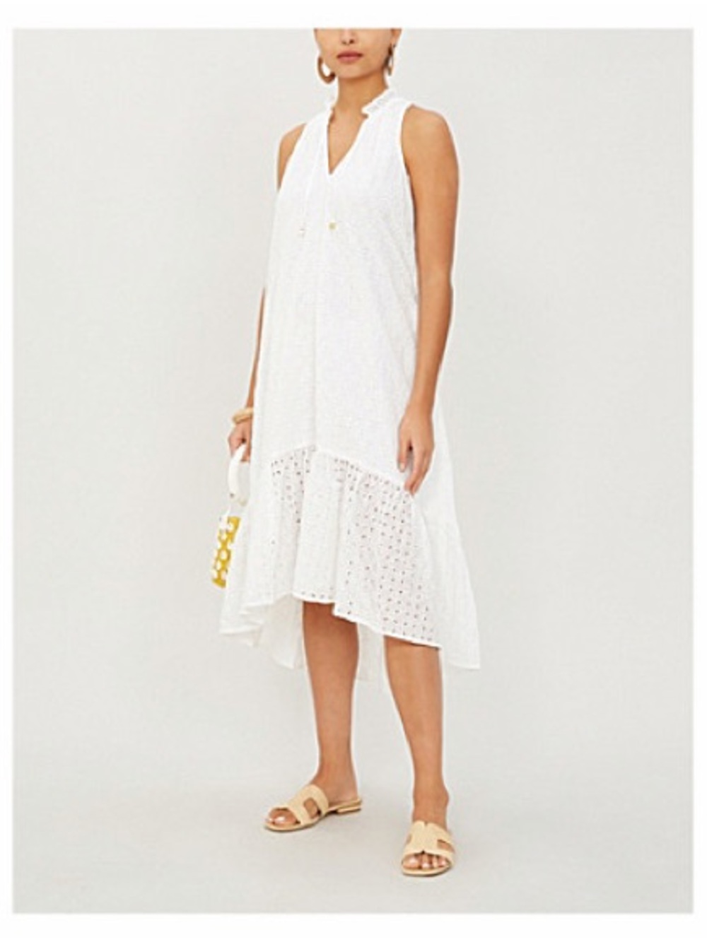 Heidi klein Sleeveless Cotton broderie Midi Dress in white